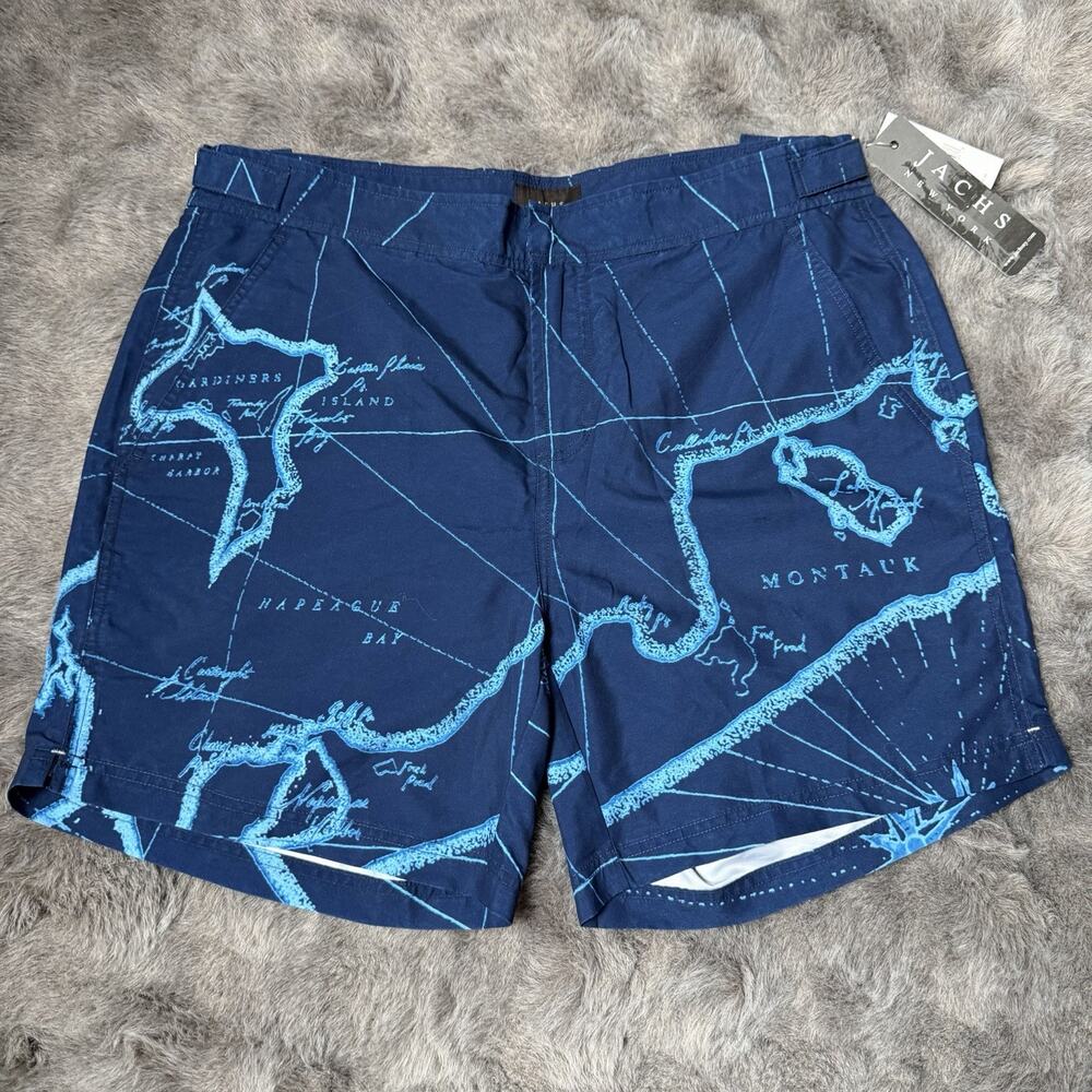 Jachs New York Swim Shorts Nautical Map Print Navy Blue Size 34 NWT